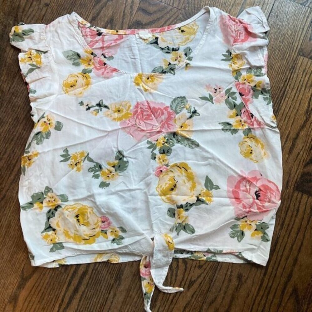 GARAGE VISCOSE FLORAL TOP WITH BUTTERFLY SLEEVES/SIZE LARGE